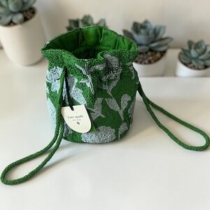 Kate Spade Bucket Bag Women One Size Green NEW Floral Beaded Drawstring Target